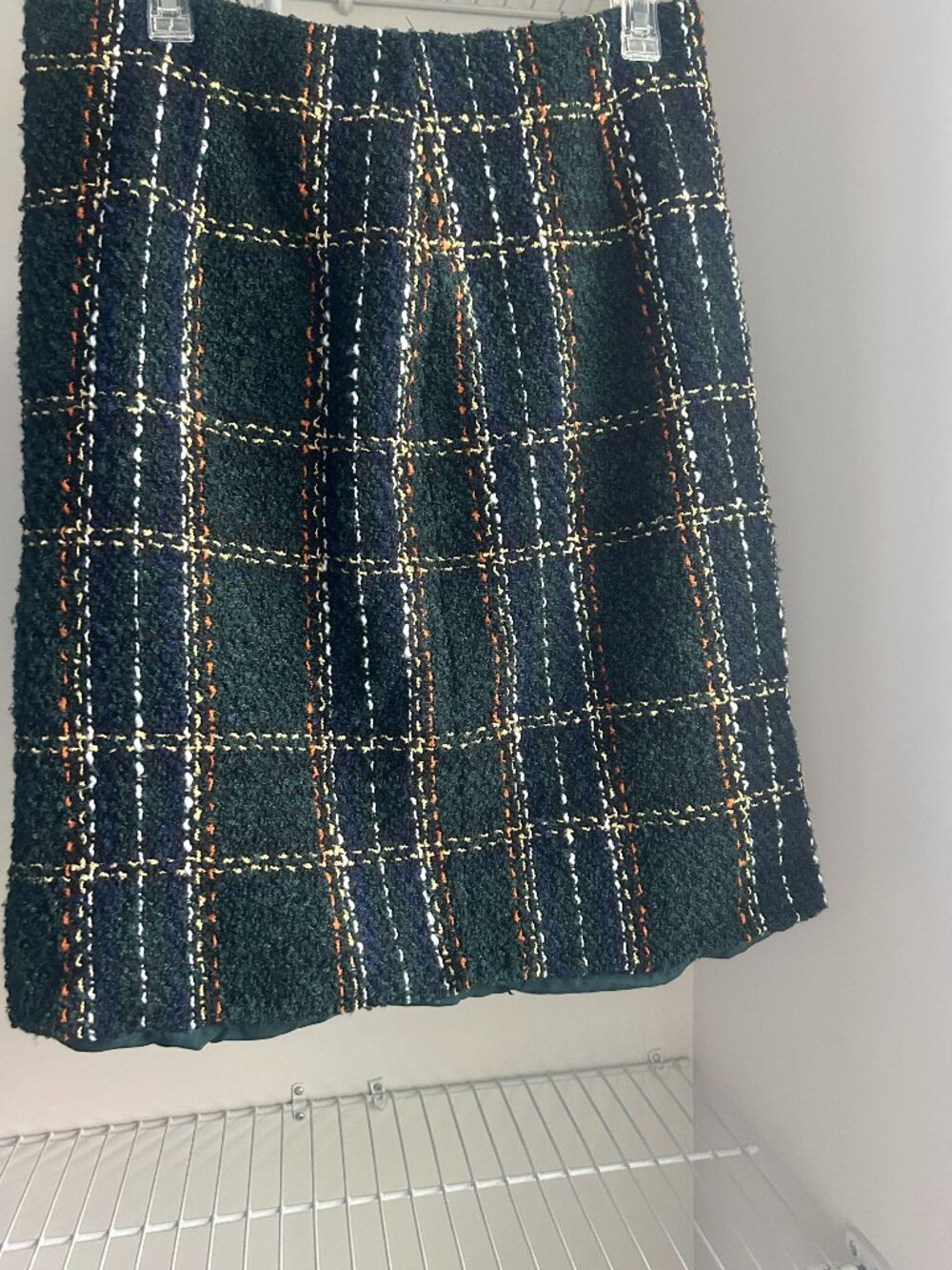 StyleWe Green Plaid Tweed Skirt Size L – Wool Blend